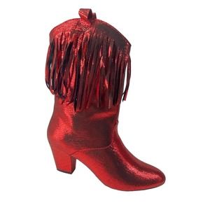 Bait Footwear Women’s Cowgirl Boots Red Metallic Fringe Western Line Dance Sz 10